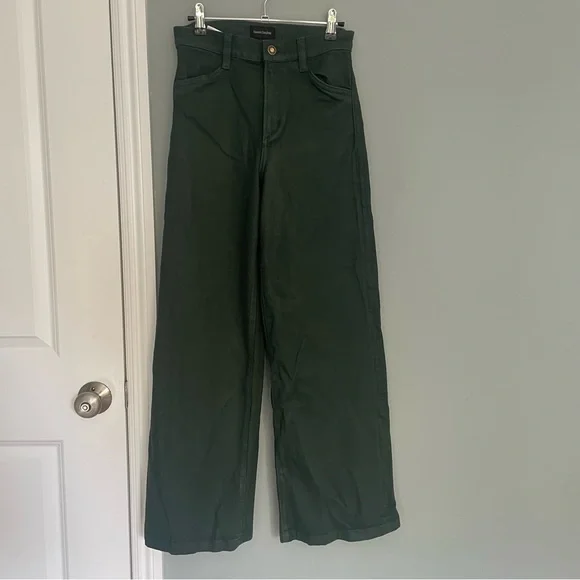 Favorite Daughter "The Mischa" Belize Green Shiny Coated Sheen Wide Leg Pant - Picture 3 of 17